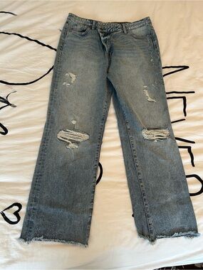 Flying Monkey Light Blue Distressed Straight-Leg Jeans